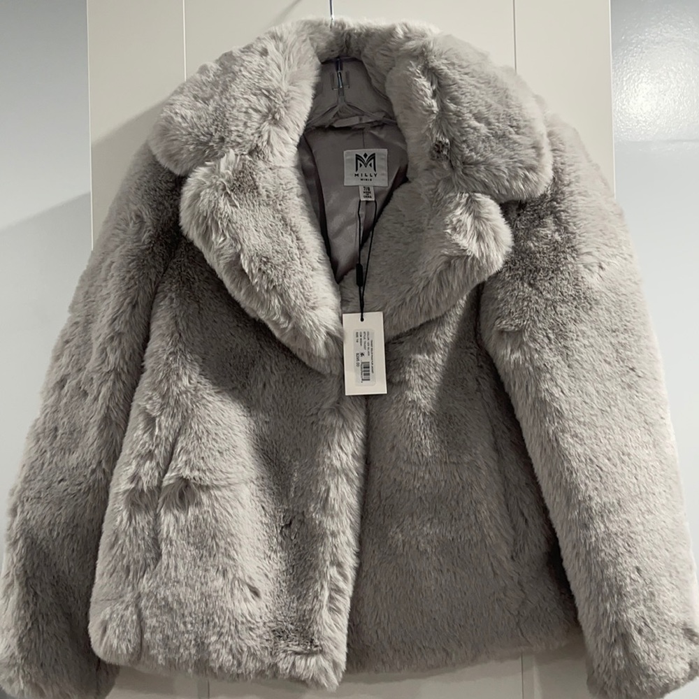 Milly faux fur gray coat